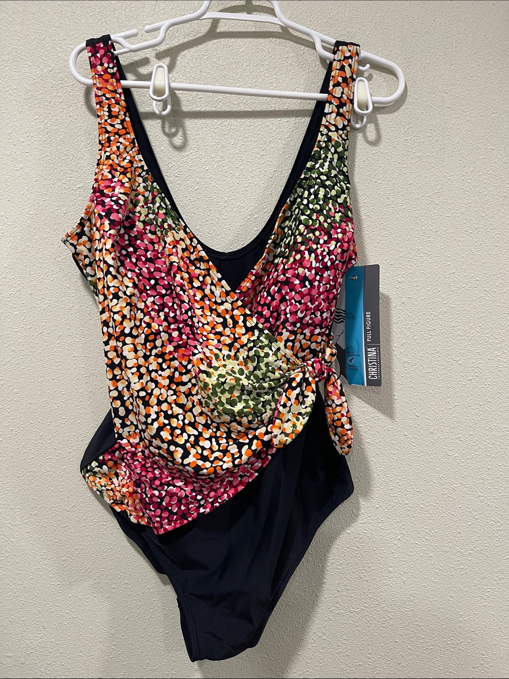Christina Multicolor & Black Wrap-Detail One-Piece Swimsuit. 20W. New with tags